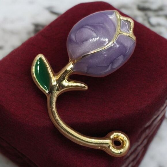 Purple Tulip Pearl Ear Jackets Wrap Earrings Wedding Bridal Bride Formal Jewelry - Picture 3 of 8